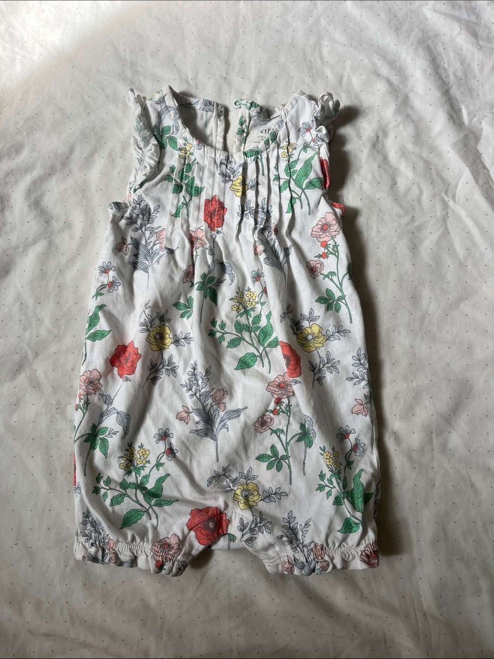 GAP White Floral Sleeveless Romper with Red & Yellow Blooms